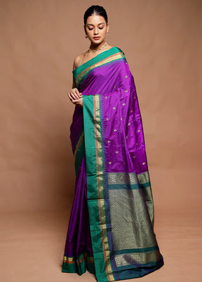 Purple Kanjivaram Silk Saree With Blouse Piece
