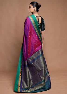 Purple Kanjivaram Silk Saree With Blouse Piece