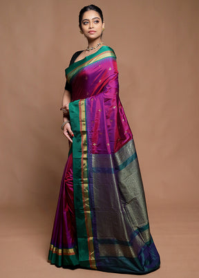 Purple Kanjivaram Silk Saree With Blouse Piece