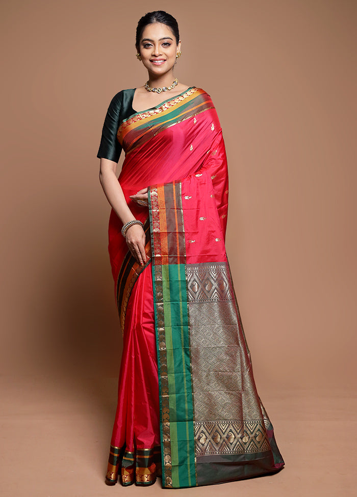 Pink Kanjivaram Silk Saree With Blouse Piece