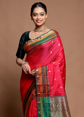 Pink Kanjivaram Silk Saree With Blouse Piece