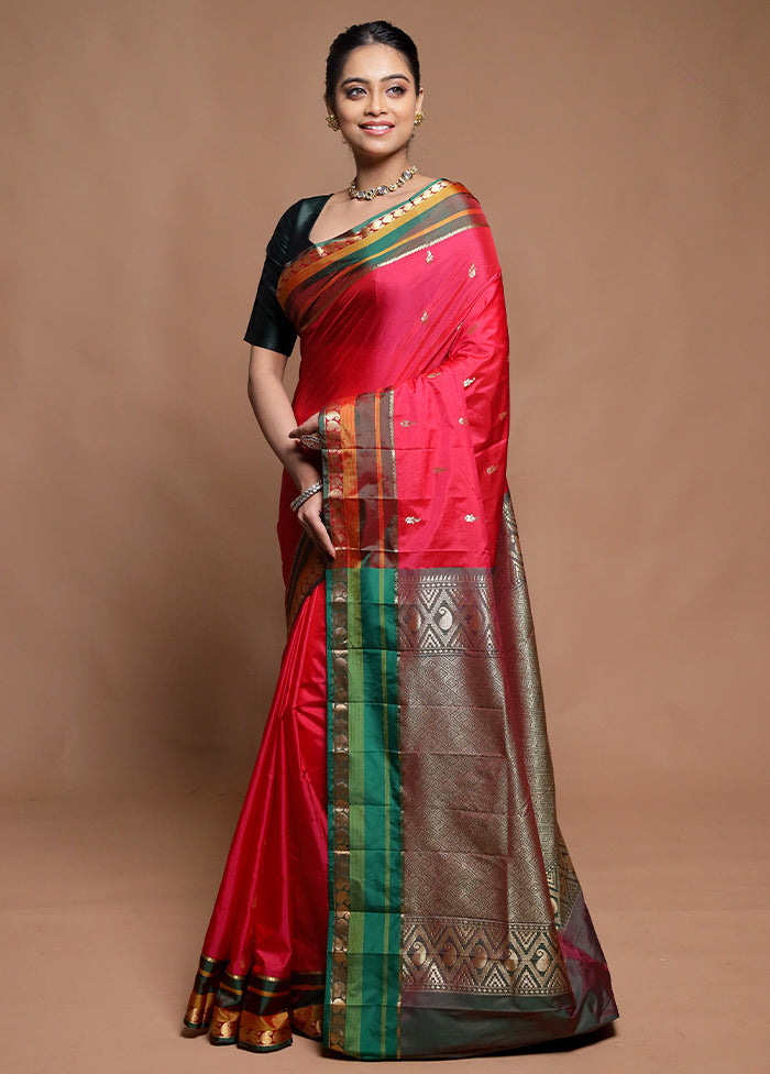 Pink Kanjivaram Silk Saree With Blouse Piece