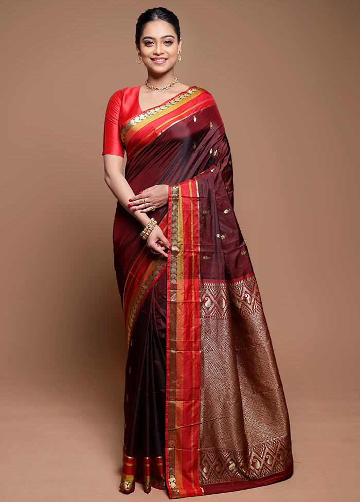 Maroon Kanjivaram Silk Saree With Blouse Piece