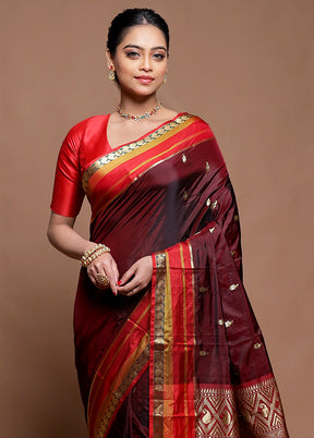 Maroon Kanjivaram Silk Saree With Blouse Piece