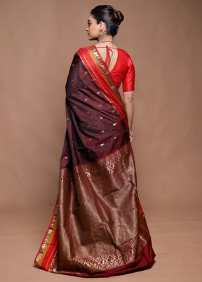 Maroon Kanjivaram Silk Saree With Blouse Piece