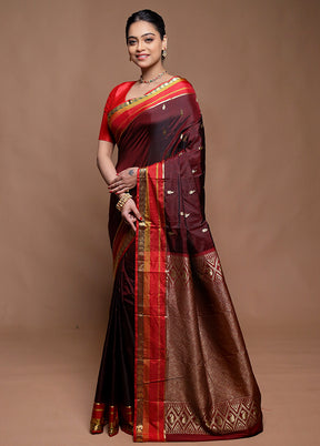 Maroon Kanjivaram Silk Saree With Blouse Piece