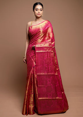 Pink Dupion Silk Saree With Blouse Piece