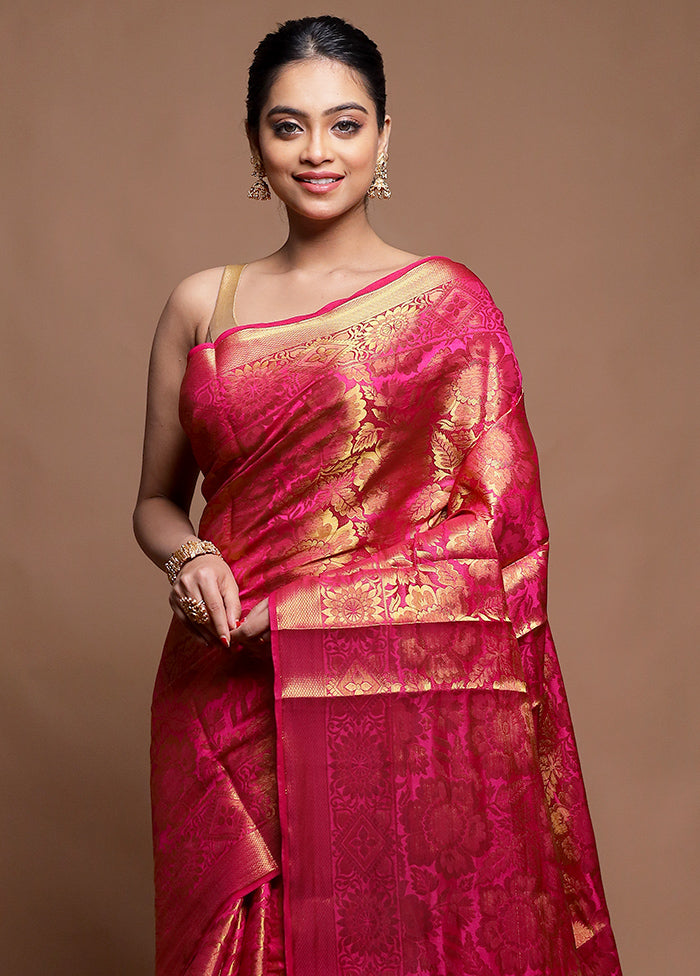 Pink Dupion Silk Saree With Blouse Piece