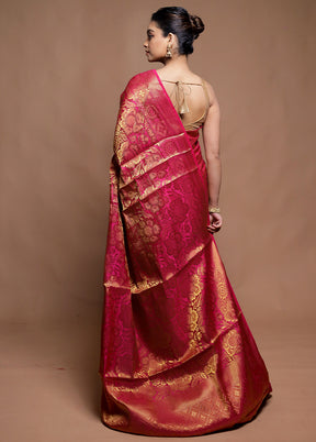 Pink Dupion Silk Saree With Blouse Piece