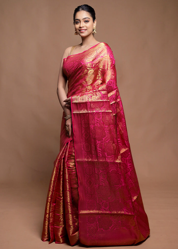 Pink Dupion Silk Saree With Blouse Piece