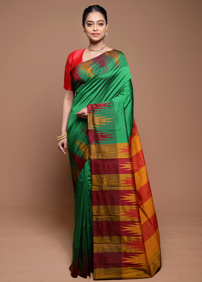 Green Kanjivaram Silk Saree With Blouse Piece