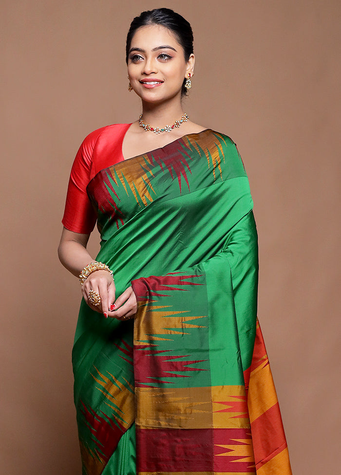 Green Kanjivaram Silk Saree With Blouse Piece