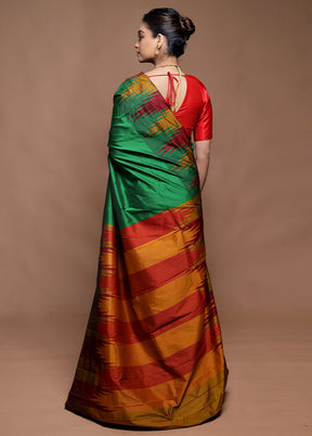 Green Kanjivaram Silk Saree With Blouse Piece