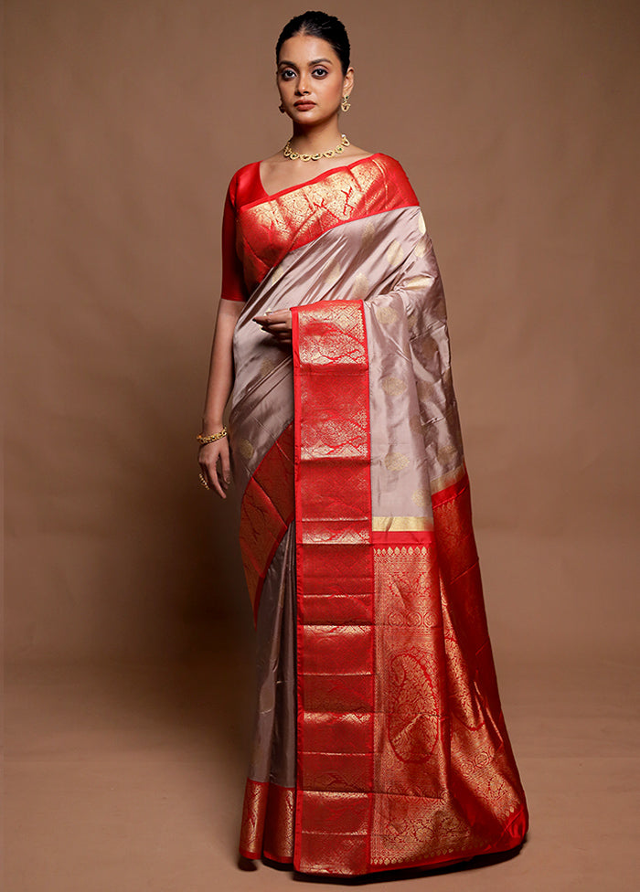 Cream Handloom Kanchipuram Pure Silk Saree With Blouse Piece