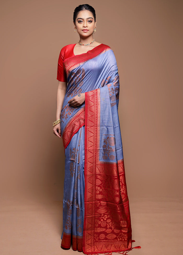 Grey Dupion Silk Saree With Blouse Piece