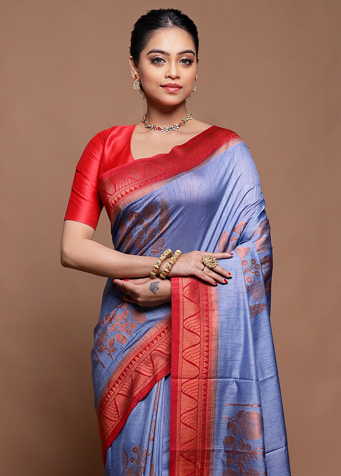 Grey Dupion Silk Saree With Blouse Piece