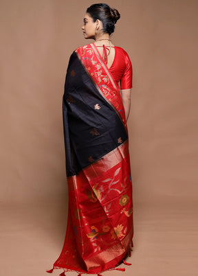 Black Dupion Silk Saree With Blouse Piece