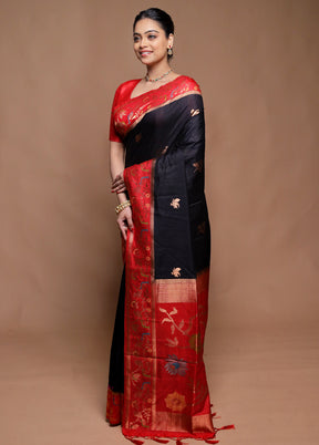 Black Dupion Silk Saree With Blouse Piece