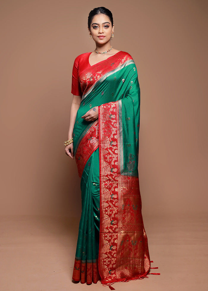 Green Dupion Silk Saree With Blouse Piece