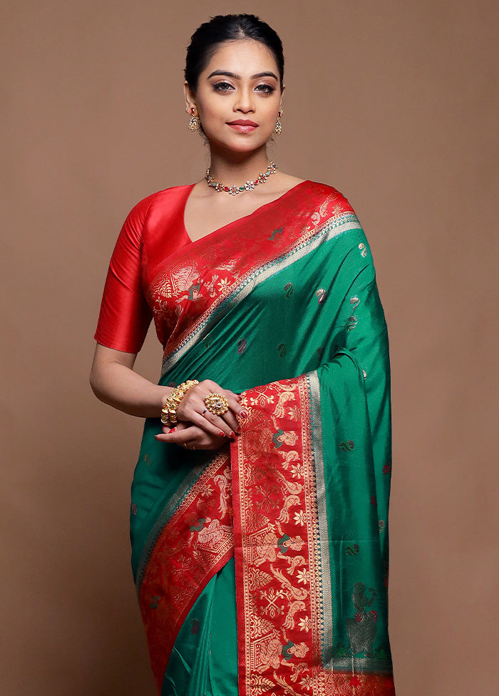 Green Dupion Silk Saree With Blouse Piece