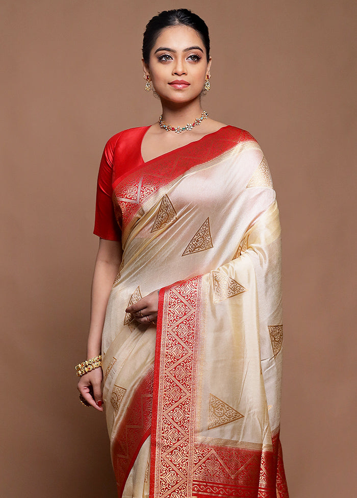 Cream Dupion Silk Saree With Blouse Piece