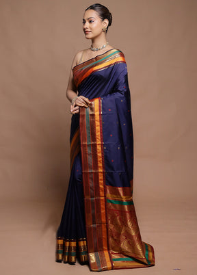 Blue Kanjivaram Silk Saree With Blouse Piece