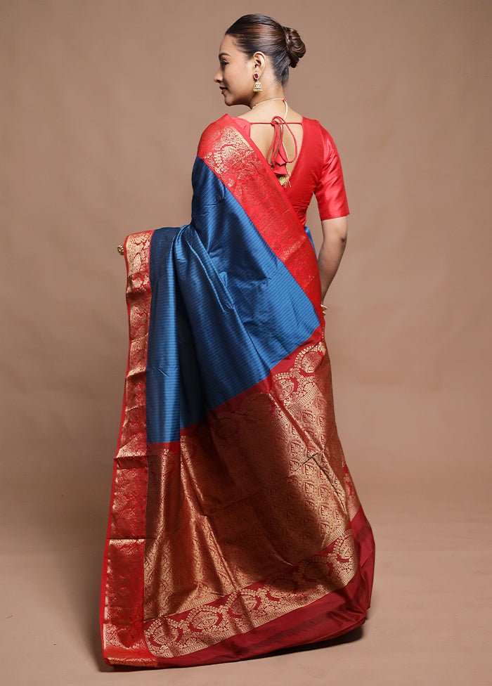 Blue Kanjivaram Silk Saree With Blouse Piece