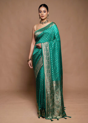 Green Dupion Silk Saree With Blouse Piece