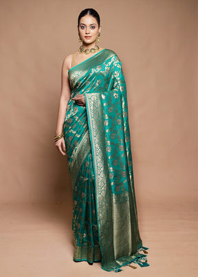 Green Dupion Silk Saree With Blouse Piece