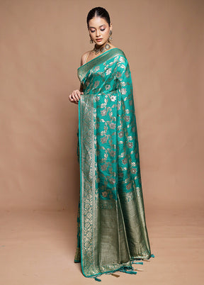 Green Dupion Silk Saree With Blouse Piece