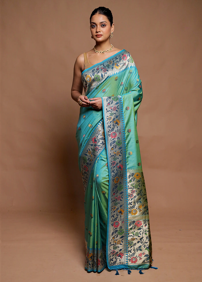 Green Dupion Silk Saree With Blouse Piece