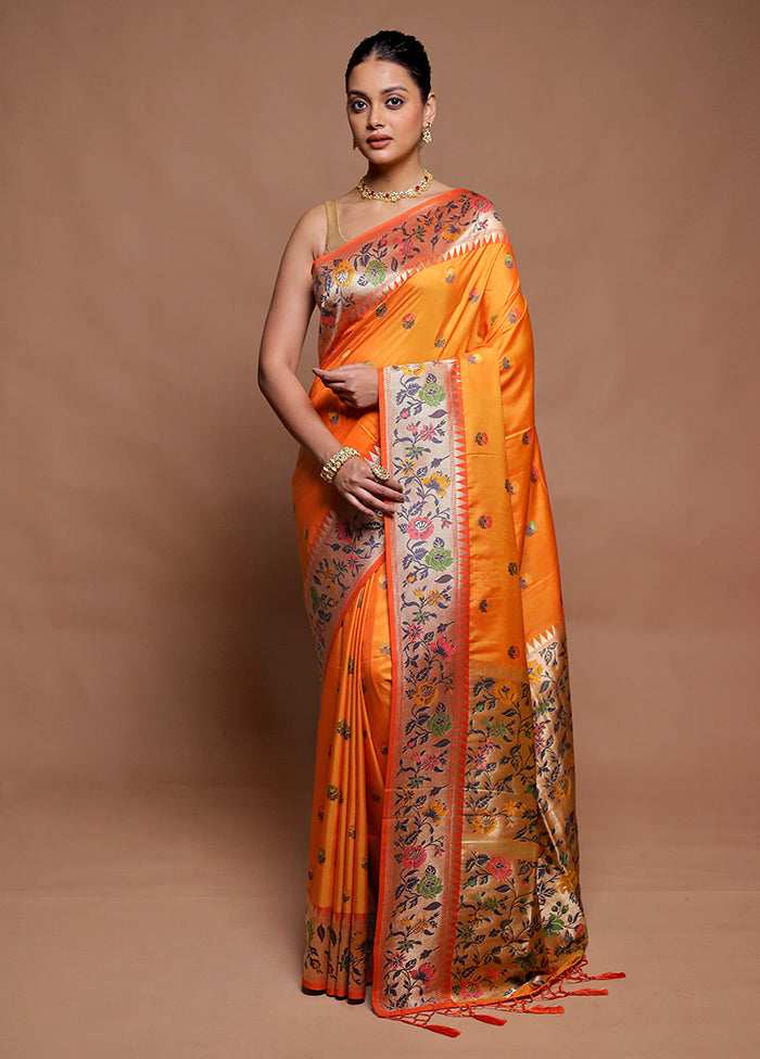 Orange Dupion Silk Saree With Blouse Piece