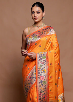 Orange Dupion Silk Saree With Blouse Piece