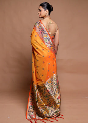 Orange Dupion Silk Saree With Blouse Piece