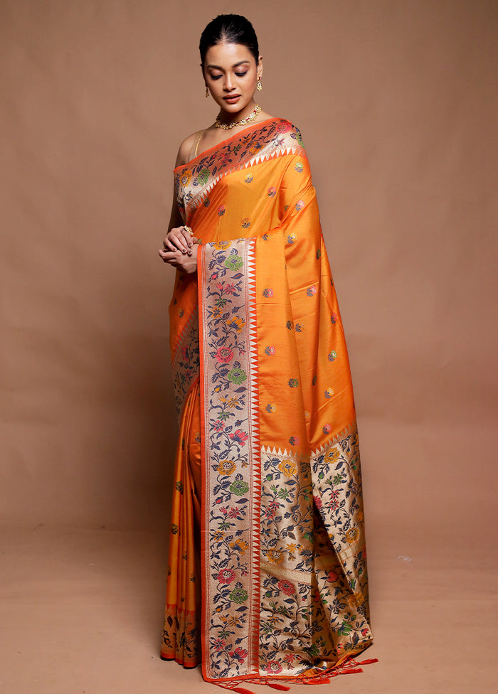 Orange Dupion Silk Saree With Blouse Piece