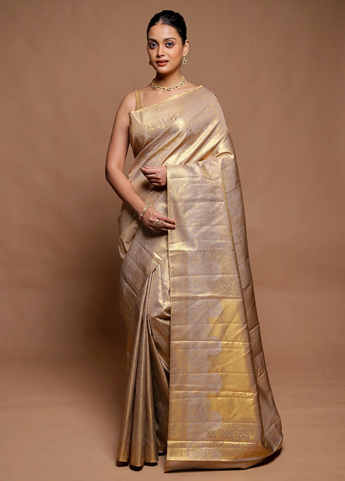 Cream Kanjivaram Silk Saree With Blouse Piece