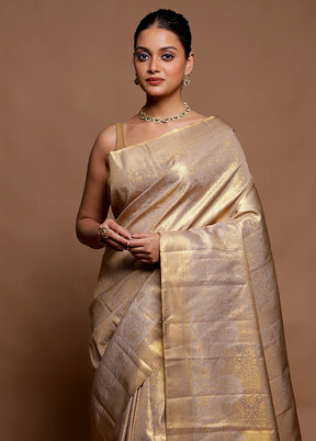 Cream Kanjivaram Silk Saree With Blouse Piece