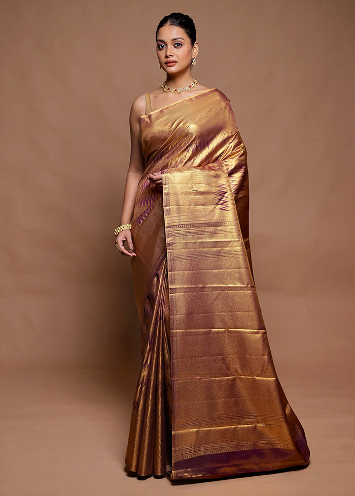 Golden Kanjivaram Silk Saree With Blouse Piece