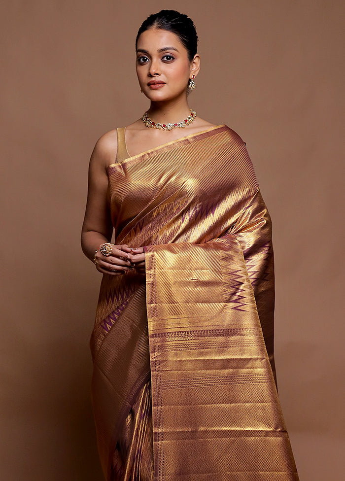 Golden Kanjivaram Silk Saree With Blouse Piece