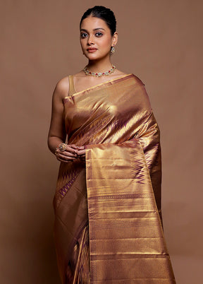 Golden Kanjivaram Silk Saree With Blouse Piece