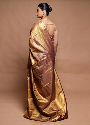 Golden Kanjivaram Silk Saree With Blouse Piece