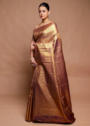 Golden Kanjivaram Silk Saree With Blouse Piece