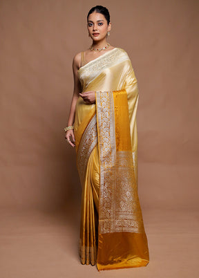 Mustard Handloom Katan Pure Silk Saree With Blouse Piece