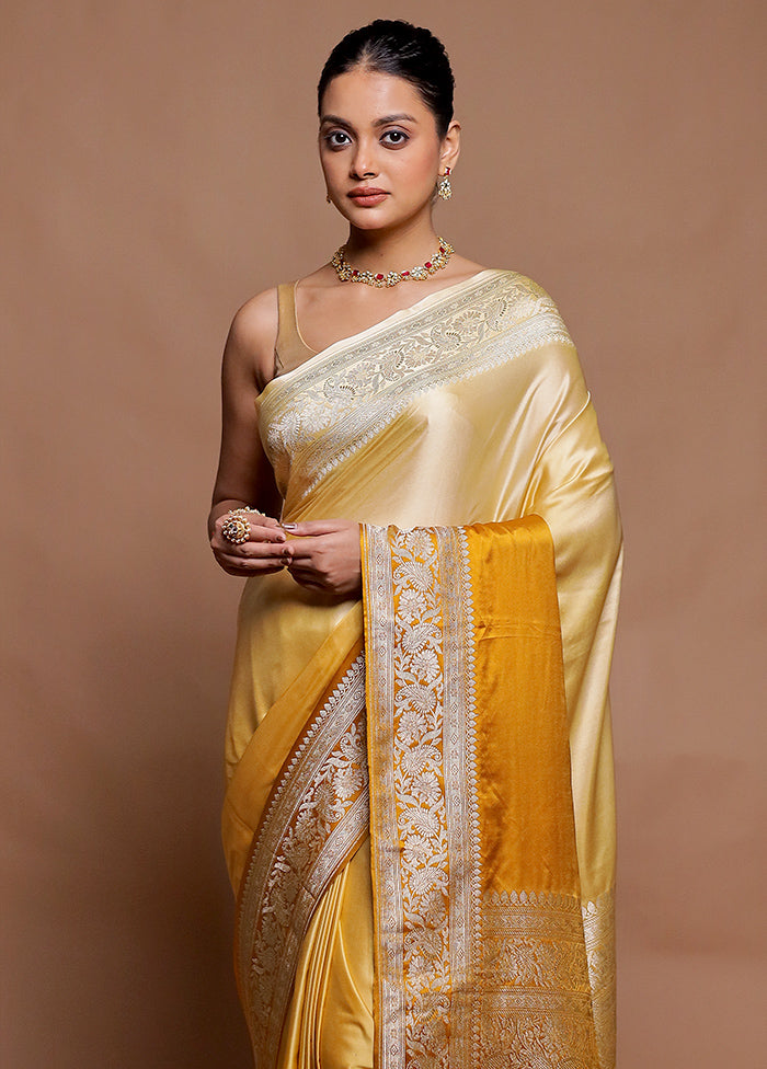 Mustard Handloom Katan Pure Silk Saree With Blouse Piece