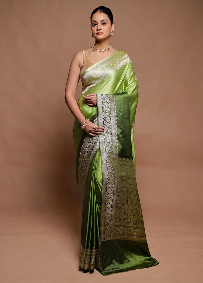 Green Handloom Katan Pure Silk Saree With Blouse Piece