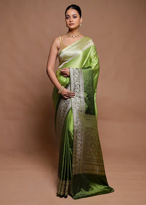 Green Handloom Katan Pure Silk Saree With Blouse Piece