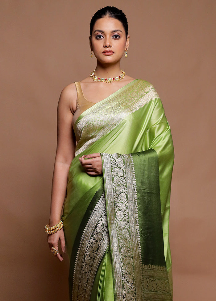 Green Handloom Katan Pure Silk Saree With Blouse Piece