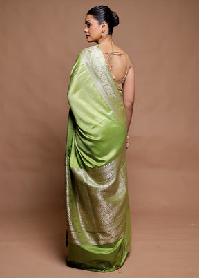 Green Handloom Katan Pure Silk Saree With Blouse Piece