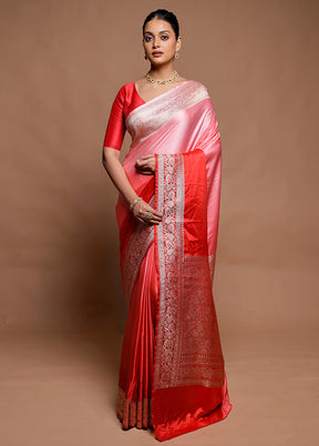 Red Handloom Katan Pure Silk Saree With Blouse Piece