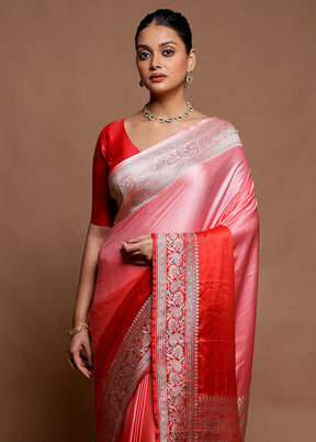 Red Handloom Katan Pure Silk Saree With Blouse Piece